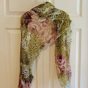 Floral Over Abstract Animal Print Light Weight Scarf